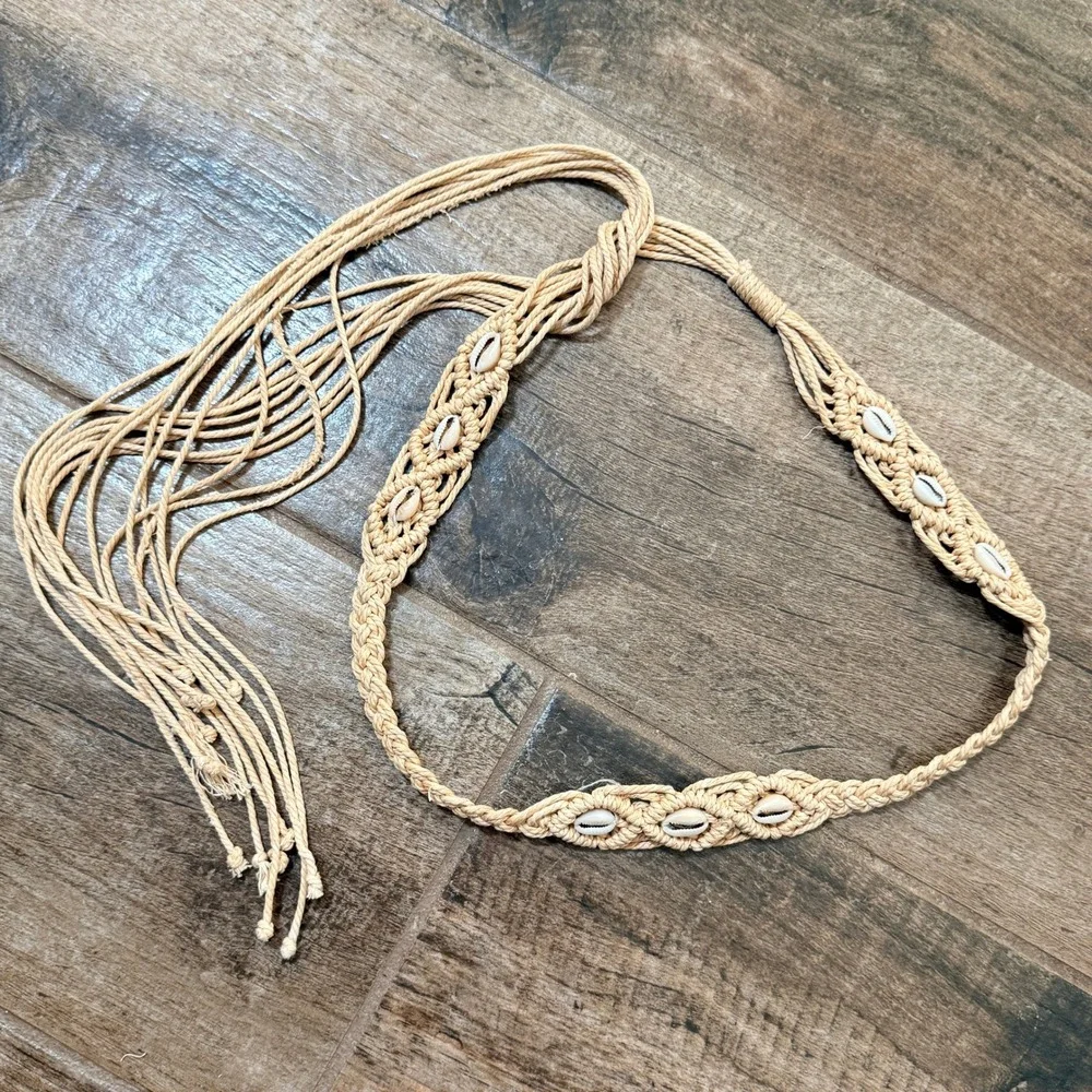 Boho Macrame Cowrie Shell Braided Tassel Tie Festival Belt, 64